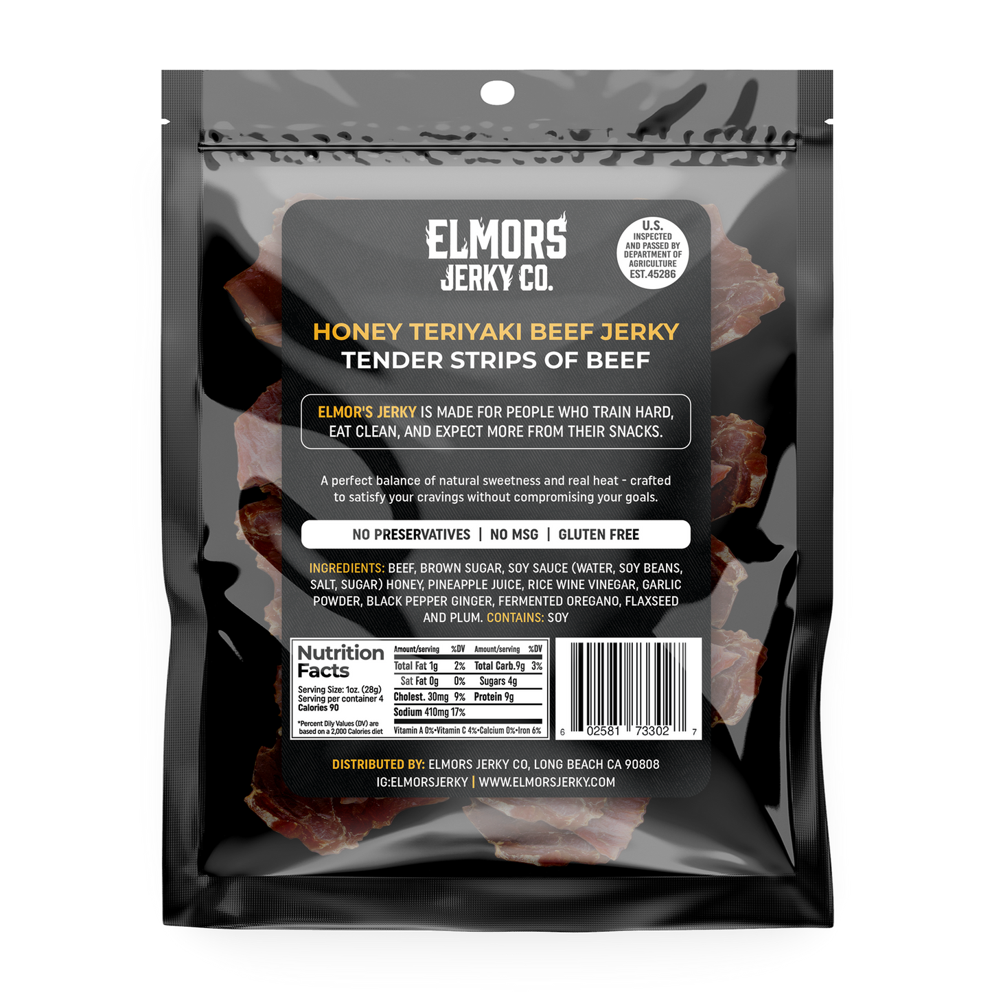 Elmors Jerky co Honey teriyaki 4oz