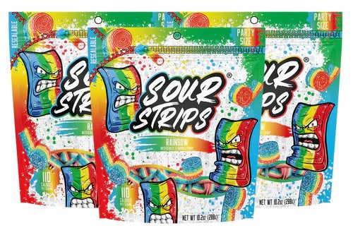 Sour Strips Party pack 3 cases of 12 bags per master case rainbow
