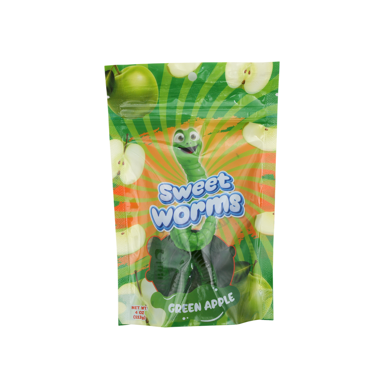 Gummy Worms 4 Oz Bag 12 Pk Sweet Green Apple