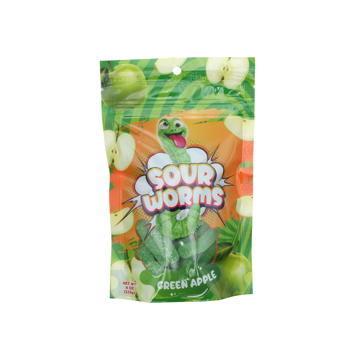 Gummy Worms 4 Oz Bag 12 Pk Sour Green Apple