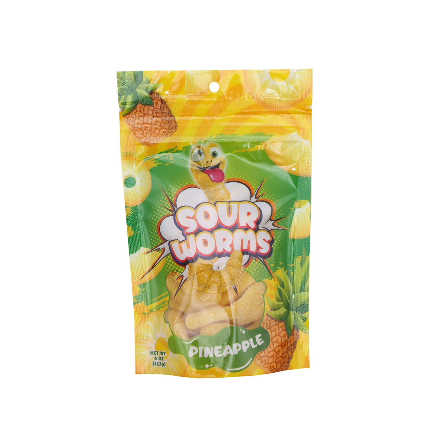 Gummy Worms 4 Oz Bag 12 Pk Sour Pineapple