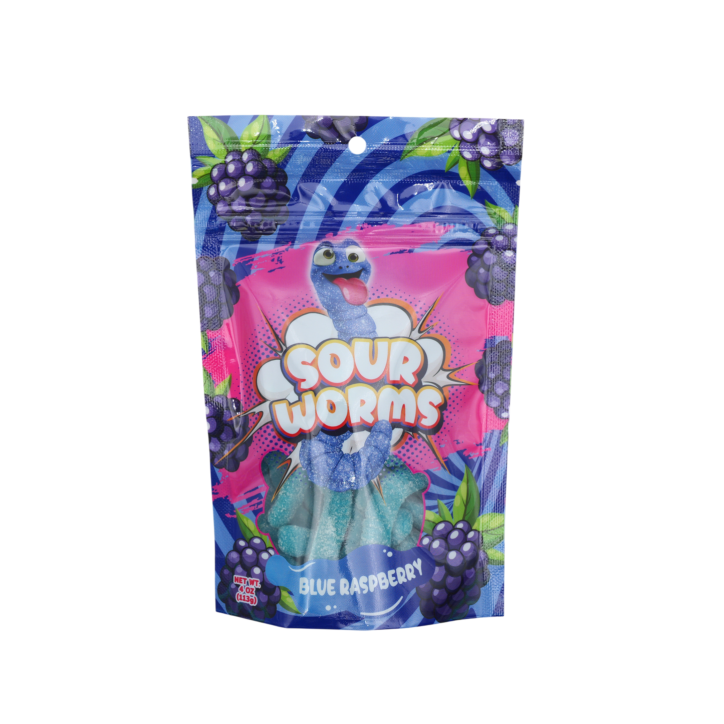 Gummy Worms 4 Oz Bag 12 Pk Sour Bluer Raspberry