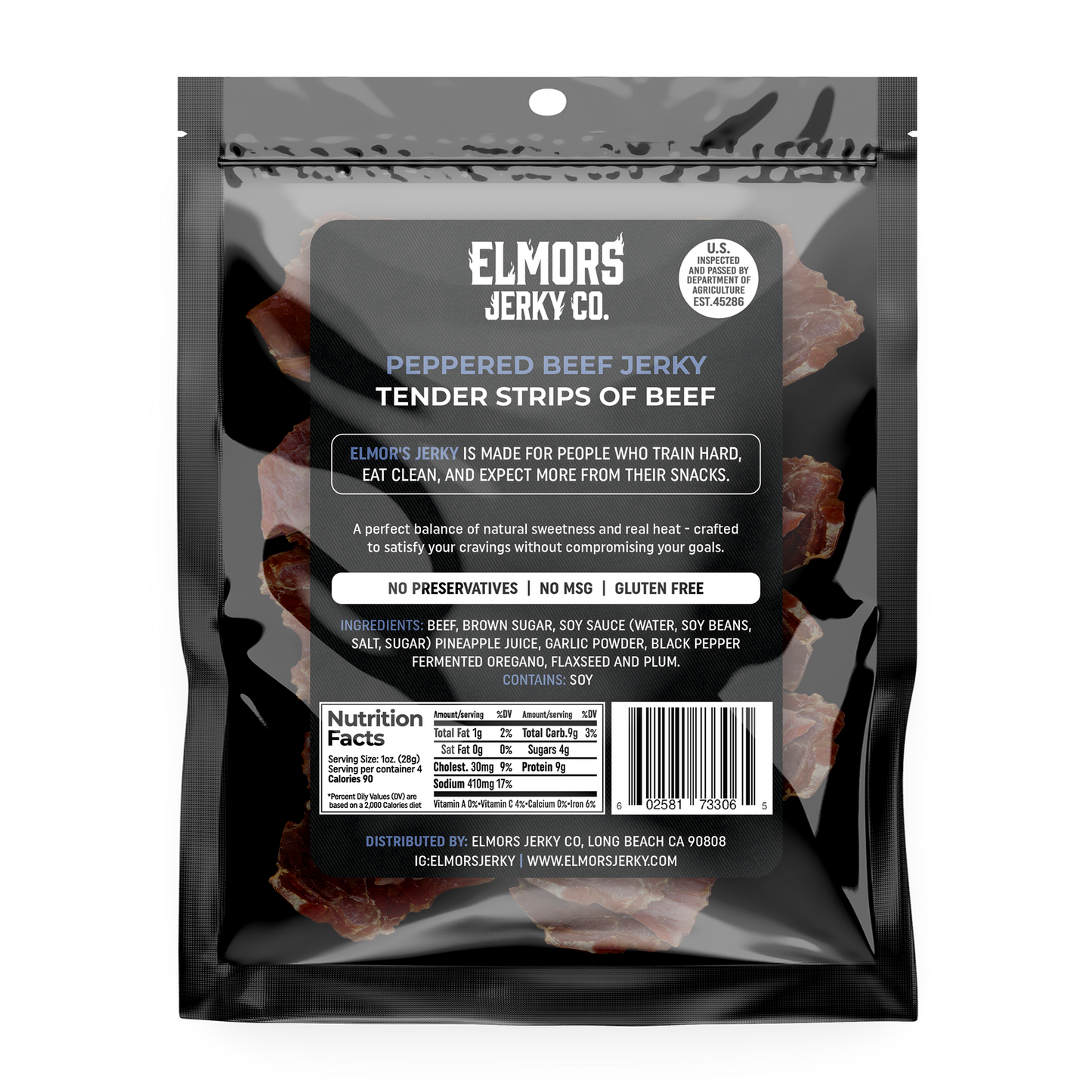 Elmors Jerky co Peppered 4oz