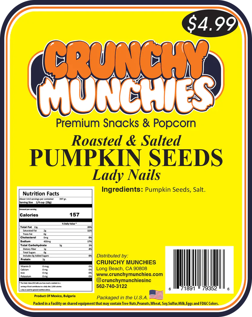 Lady Nails Roasted & Salted Pumpkin Seeds- Crunchy Munchies