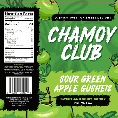 sour gushis flavors green apple Chamoy club 25count