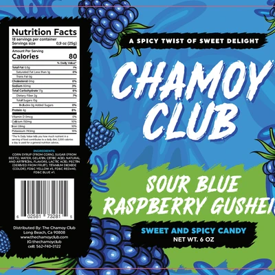 sour gushis flavors blue raspberry Chamoy club 25 count