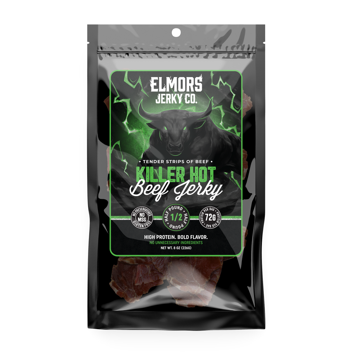 Elmors Jerky co Killer hot 8oz HALF POUND