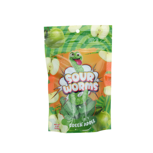 Gummy Worms 4 Oz Bag 12 Pk Sour Green Apple