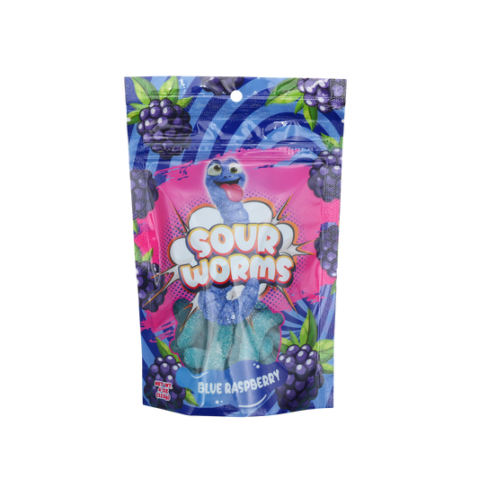 Gummy Worms 4 Oz Bag 12 Pk Sour Bluer Raspberry