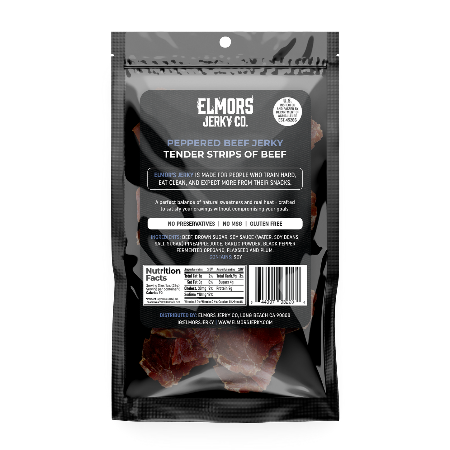 Elmors Jerky co Peppered 8oz HALF POUND
