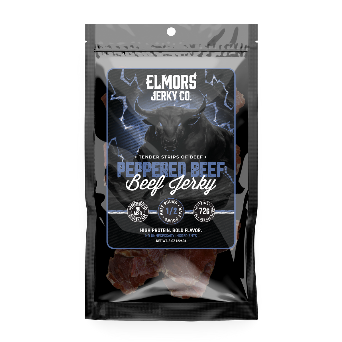 Elmors Jerky co Peppered 8oz HALF POUND