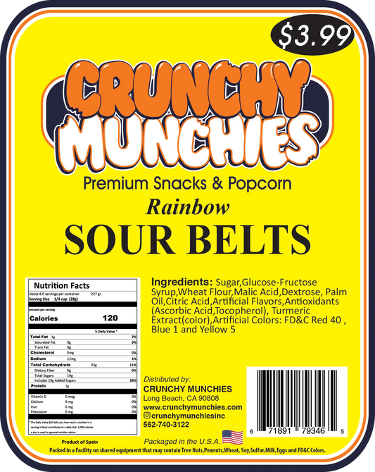 Rainbow Sour Belts- Crunchy Munchies