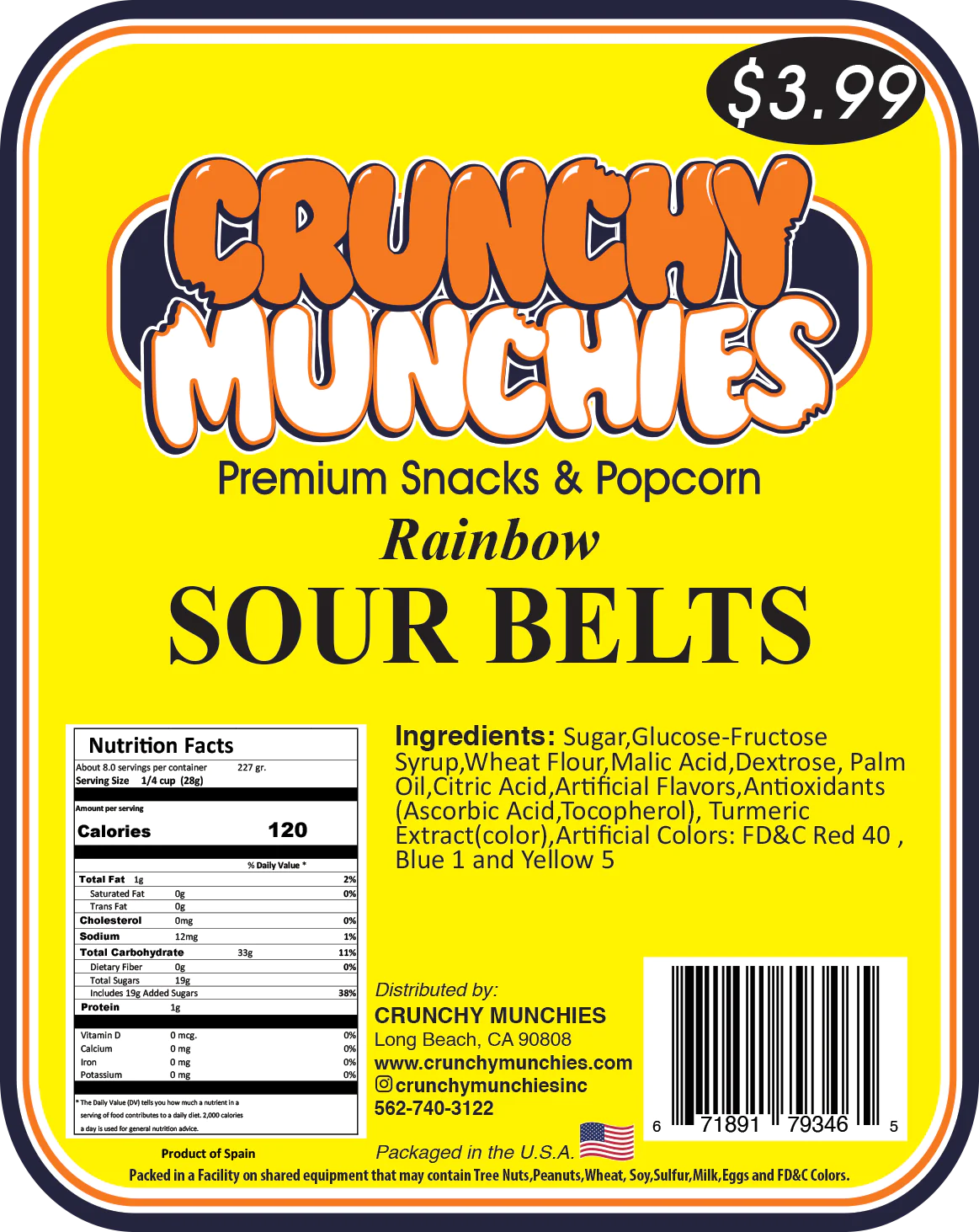 Rainbow Sour Belts- Crunchy Munchies