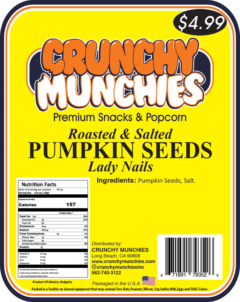 Lady Nails Roasted & Salted Pumpkin Seeds- Crunchy Munchies