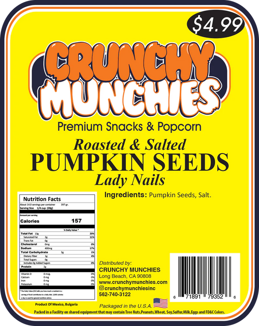 Lady Nails Roasted & Salted Pumpkin Seeds- Crunchy Munchies